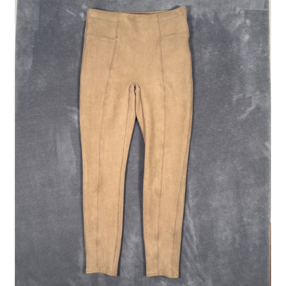 Spanx Faux Suede Leggings Womens Medium Brown High Rise Ankle Lined Stretch Tan